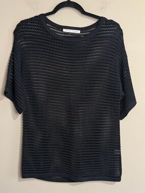 Trina Turk Black Open-Weave Short Sleeve Top